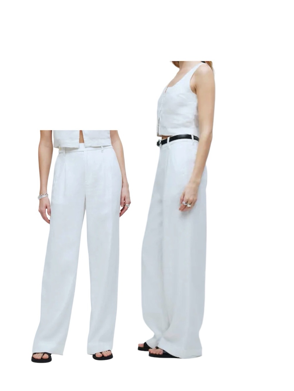 Madewell The HarlowWide-Leg 💯 Linen Eyelet White High-Rise Trousers, Size 8